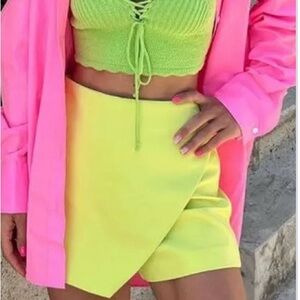 Zara green wrap skort with built in shorts size large